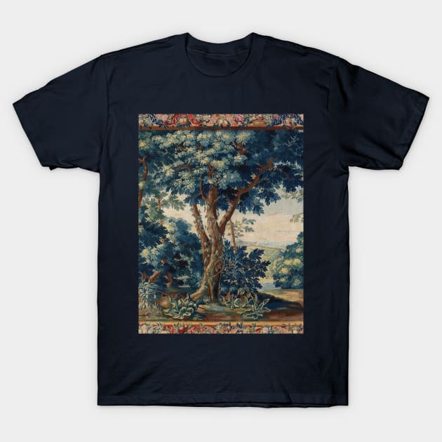 GREENERY, TREES IN WOODLAND LANDSCAPE Antique Flemish Tapestry T-Shirt by BulganLumini